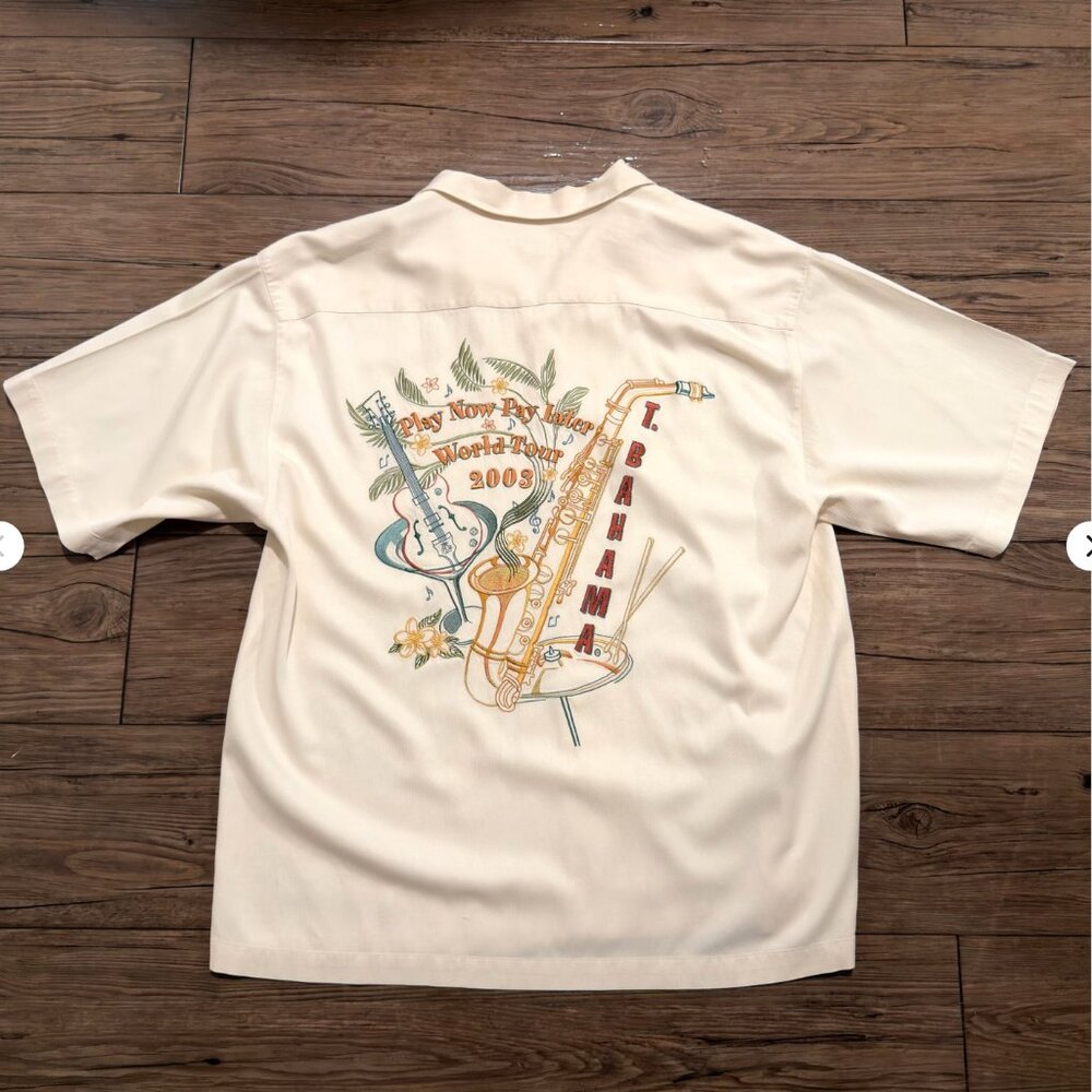 Tommy‎ Bahama 2003 Play Now Pay Later Silk Shirt Cream XL